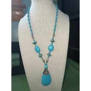 Dyed Howlite And Textured Silver Pendant Necklace -- 20"